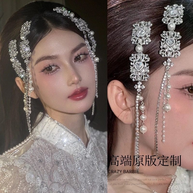 Super brillante diamante de perlas bordilla abrazadera de cabello estilo nacional lujoso joyas de cabello de novia Mongolia tocado de diseño lujoso ligero sensación de mujer nueva