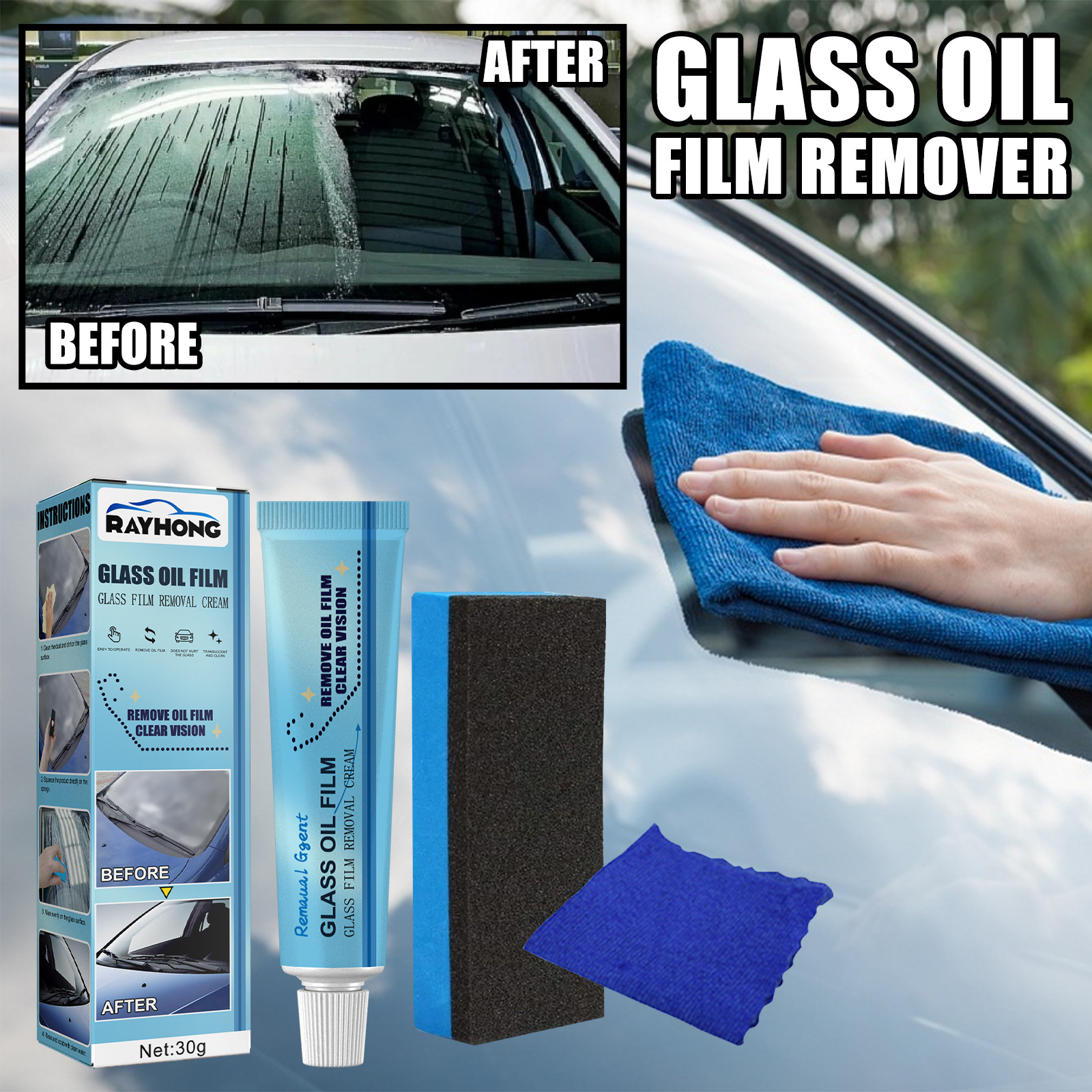 Rayhong Glass Oil Film Remover for Car Windshield and Window Cleaning