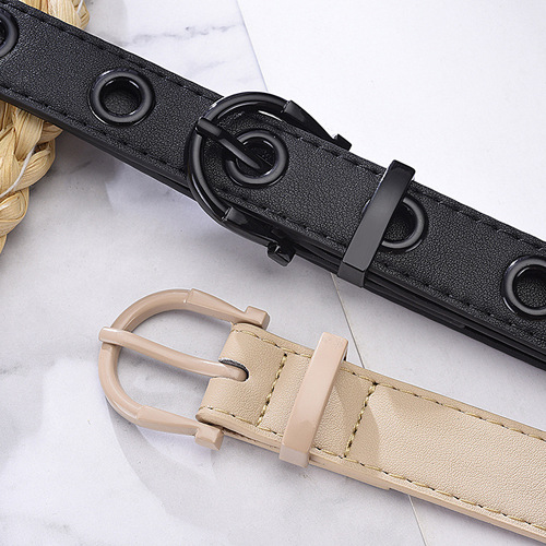 New Unique Needle Button Color Design Bobble Eyelet Decorative Women's Belt Personality Punk Solid Color Leather Belt For Women Wholesale