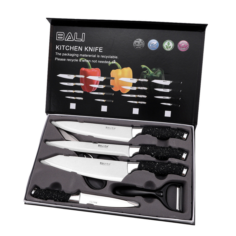 Gran por mayor mármol doble galvanoplastia seis piezas juegos de cuchillos de cocina tijeras cuchillos multifuncionales regalos