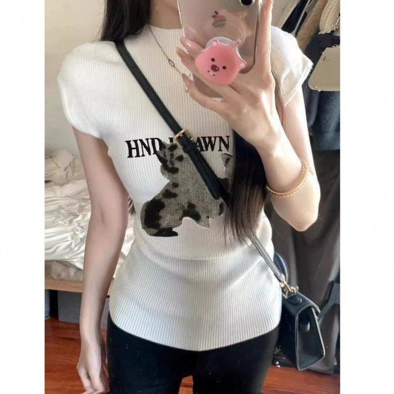 Американский вязаный жилет в стиле ретро, ​​женский летний дизайн, красивая облегающая футболка без рукавов, модный топ