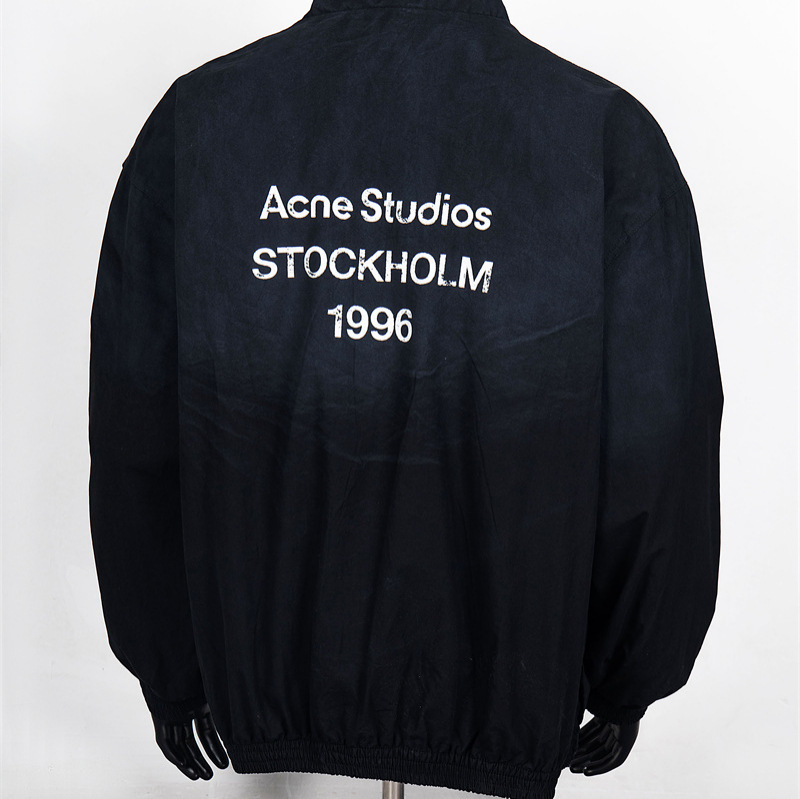 Trendy Ac Style Simple Letter Print Spray Dirty Craft Zipper Trench Coach Jacket Loose Fit Unisex