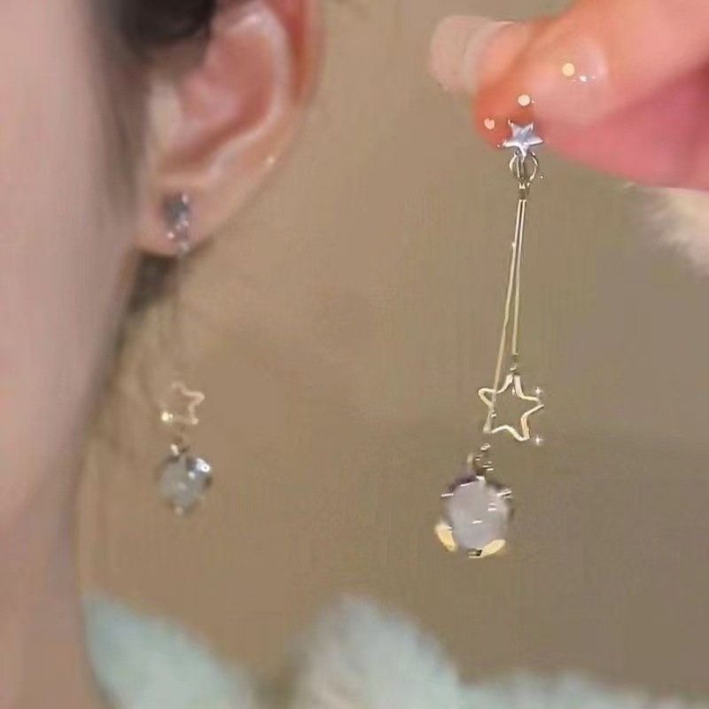 Cat's eye star tassel earrings