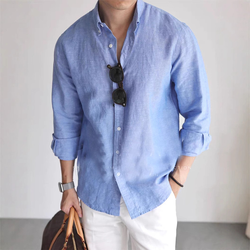American Cotton and Linen Work Shirt Men's Breathable Slim Long-Sleeved Business Casual Work Clothing Shirt Linen Sun Protection Cardigan Thin