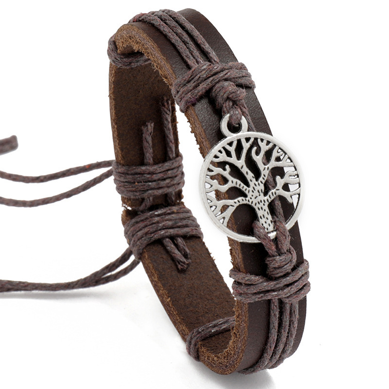 Cross-border new jewelry personalized woven life tree cowhide bracelet Europe and the United States vintage jewelry creative pull hand rope