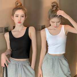 棉质运动无袖背心女夏季外穿露脐内搭打底辣妹短款美背别致上衣潮