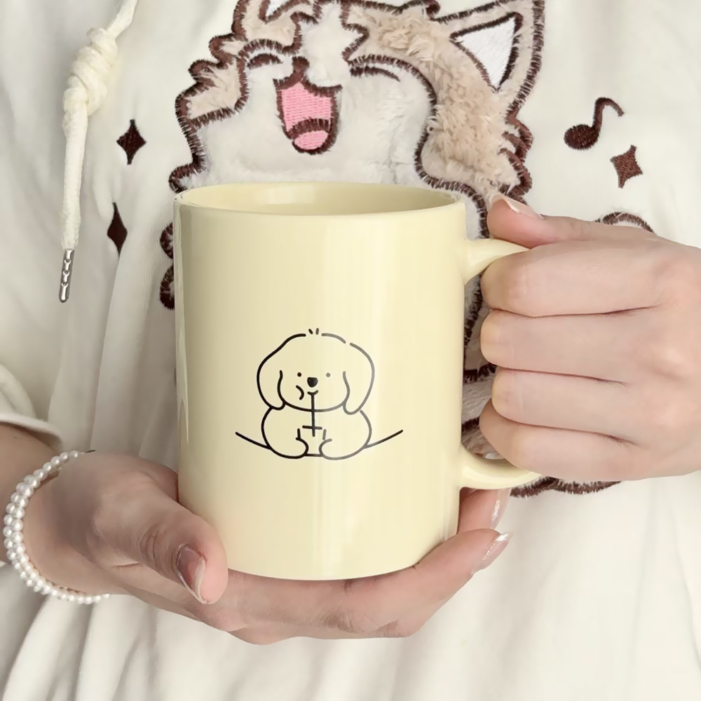 WOW创意简笔画陶瓷马克杯咖啡杯情侣水杯子礼物线条小狗奶fufu杯