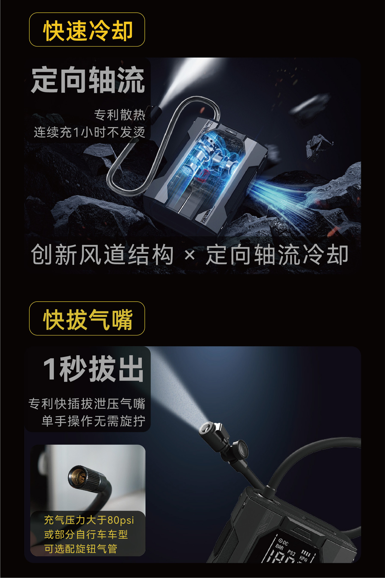 New Smart Digital Display Car-Mounted Wired Air Pump with Fast Charging 12V Cigarette Lighter Pump for Suv Emergency Inflating