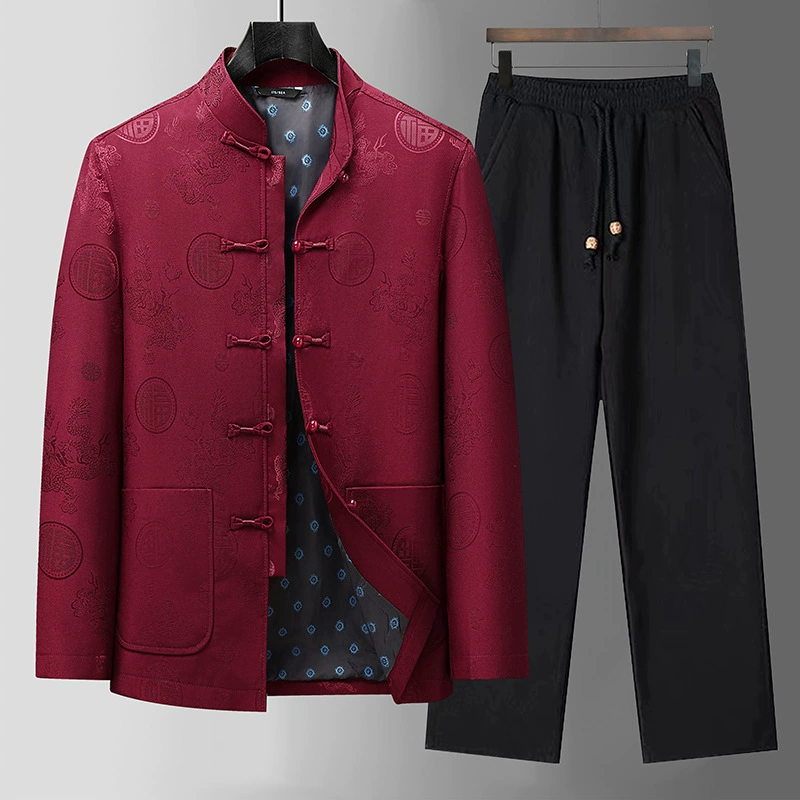 Tang одеваются мужчины среднего и пожилого возраста весна и осень с длинными рукавами