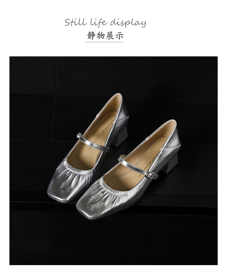 Giày Mary Jane nữ mũi vuông gót thô 3–6 cm da mềm quai ngang — Màu Kaki, Màu bạc, Màu trắng be, Màu xám nhạt chi tiết 23