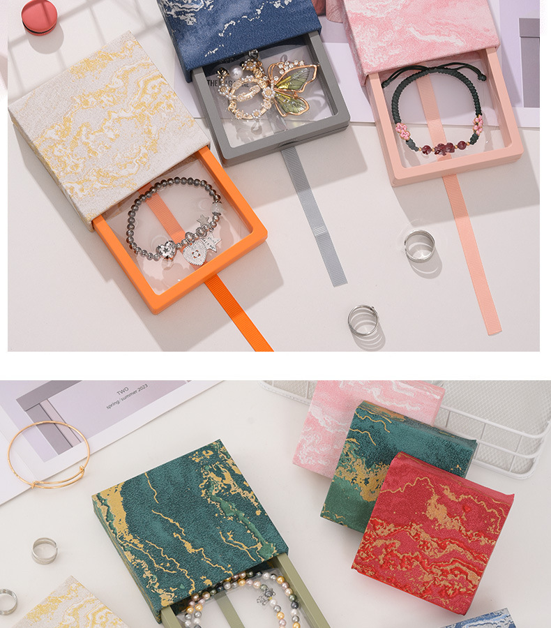 In Stock Gold-Plated Jewelry Box PE Film Storage Box Crystal Bracelet Packaging Box Drawer Suspension Box Beaded Bracelet Box