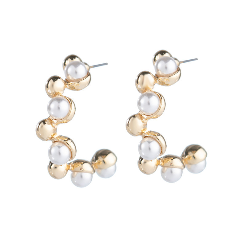 1 Pair Retro C Shape Inlay Alloy Pearl Ear Studs display picture 5