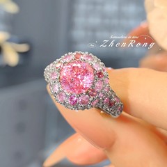 玫瑰殿下渐变粉钻鸟巢切戒指满钻中古老钱风超闪满天星女戒