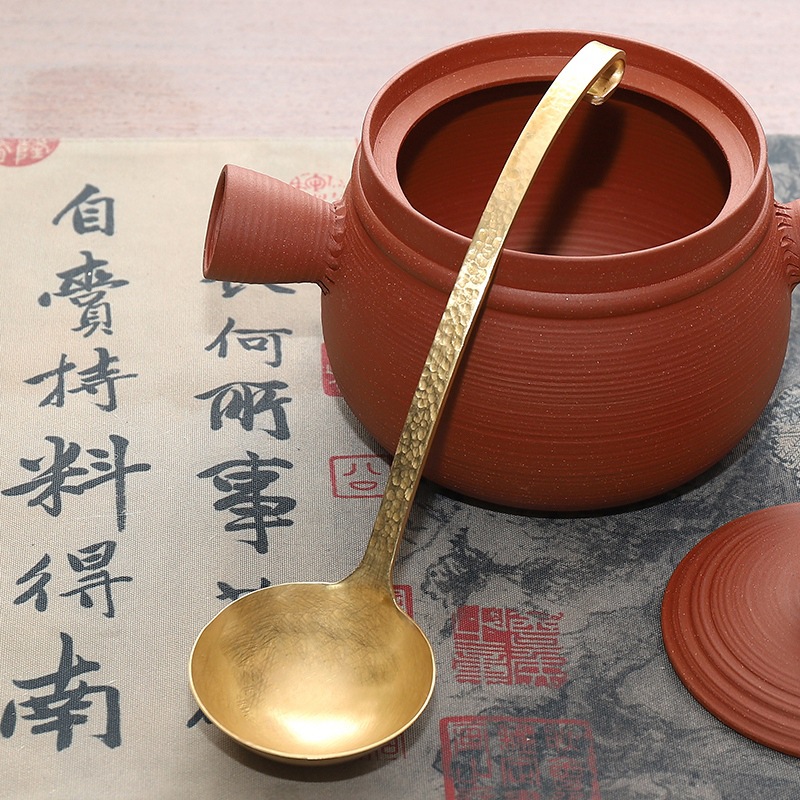 Чайная ложка-дозатор Ruorong Tea Art из латуни с длинной ручкой для заваривания чая, чистая медь