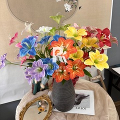 仿真百合花手感5頭朱頂紅假花仿真花婚慶用花裝飾花瓶插花手工花