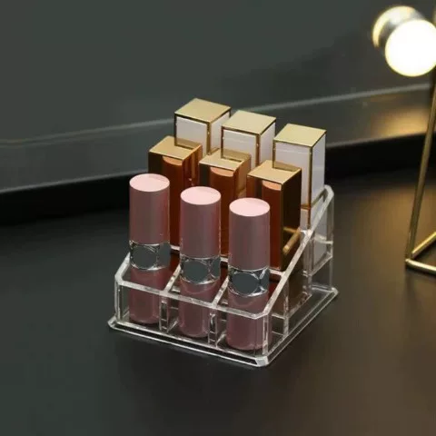 Ladder Transparent Jiugongge 9-Patch Lipstick Lip Gloss Rack Desktop Small Items Storage Transparent Crystal Storage Box