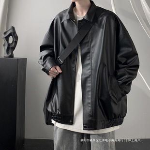American Style Retro Leather Jacket Men's Spring and Autumn All-match Feeling Featuer Handsome Trendy Brand Casual Loose Leather Lapel Jacket
