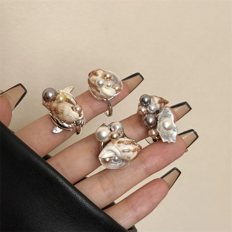 handmade marine ring (Marine) — дизайн ракушки жемчуга, один размер, стиль пляжа