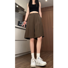 咖色过膝六分短裤女男款夏季外穿小个子西装裤子五分休闲冰丝马裤