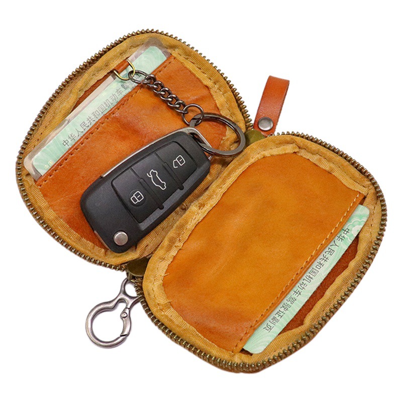 New men's car key case simple large capacity card holder vegetable tanned leather driving license leather case brush color card holder for women