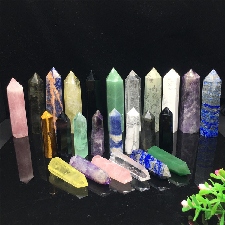 Natural Crystal hexagonal prism single pointed crystal column standard multi-material semi-precious stone crystal column ornaments wholesale