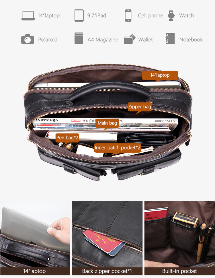 Túi đeo chéo nam da bò cao cấp công suất lớn đựng laptop 14 inch — màu đen, nâu đỏ, 35cm*7cm*30cm chi tiết 13