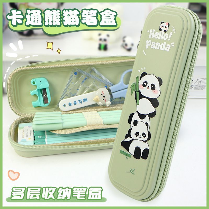 熊猫笔袋风小众塑料小学生文具盒大容量女生高颜值铅笔盒批发