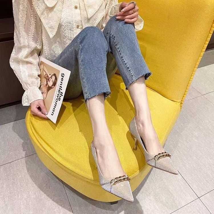 Versatile French-style Women's High-heeled With Thin Heels, 2025 Autumn New Design, Unique Shallow-cut Single Wedding_voghion.com