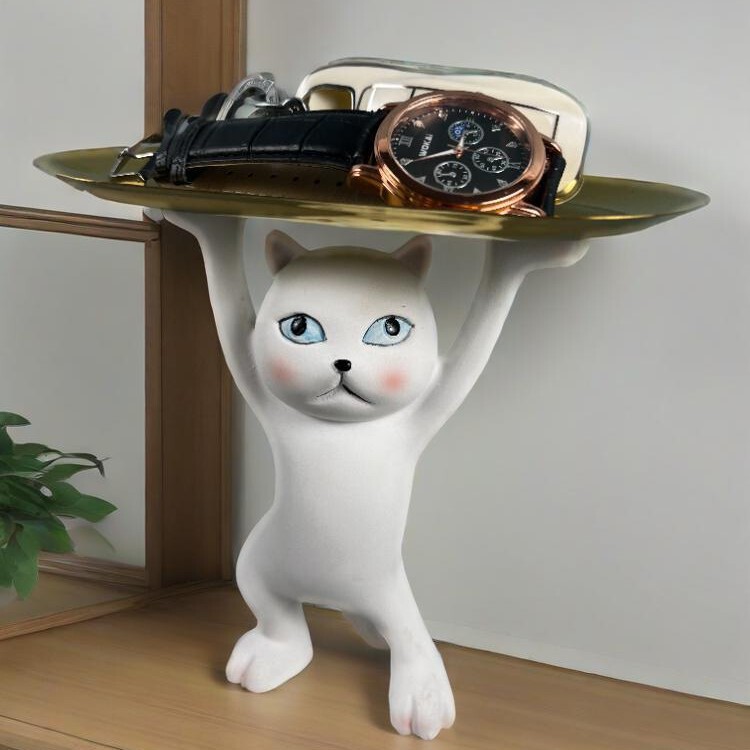 工厂现货动物摆件卡通猫托盘收纳客厅玄关桌面家居装饰摆件树脂工|undefined