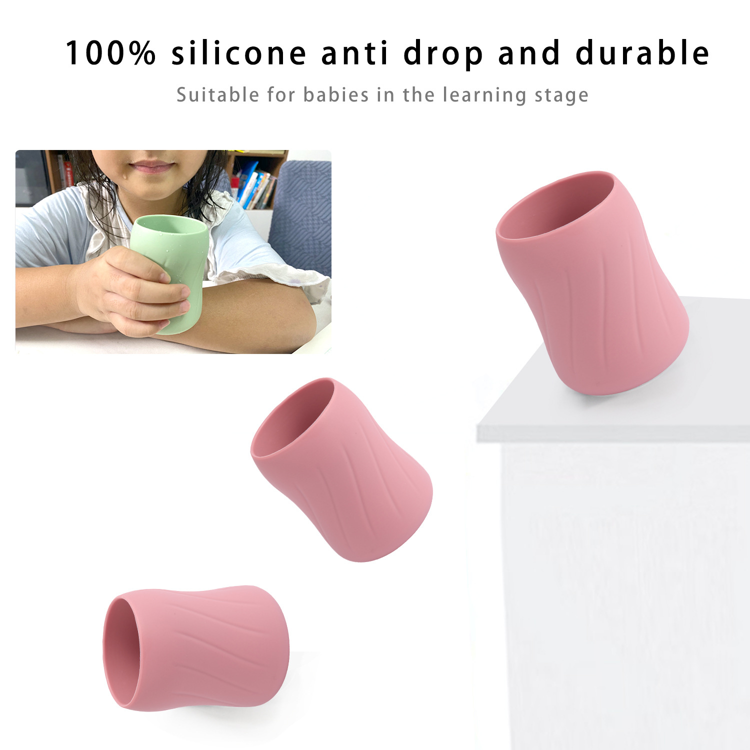 Nuevos productos de silicona bebés bebés tazas rectas de silicona bebés más de 6 meses para aprender