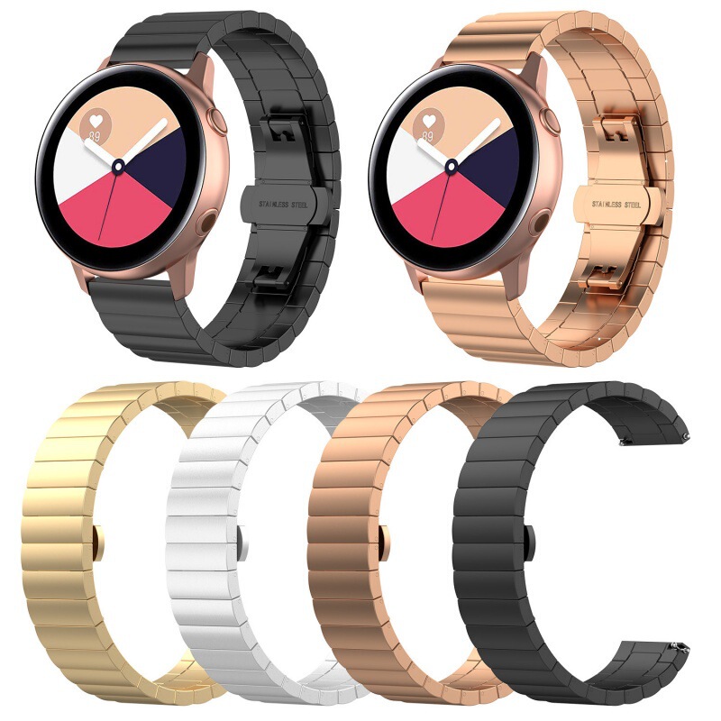For Samsung Watch Strap Galaxy Watch Active2 Stainless Steel Metal Strap Butterfly Buckle Strap 20