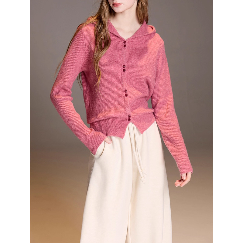 Knitted Knitwear 2025 Autumn and Winter New Hooded Cardigan Merino Wool Outerwear for Women