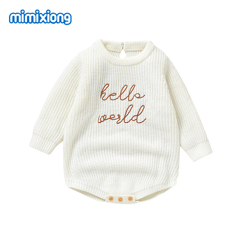 INS ホット販売秋と冬の新しい幼児ニット無地文字刺繍三角ロンパースジャンプスーツ男の子と女の子用|undefined