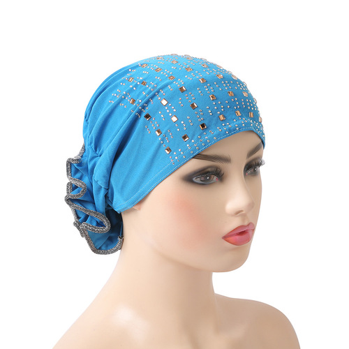 Fashion crystal hemp hot diamond plate flower bottom hat Baotou headscarf Arabic scarf wholesale H008