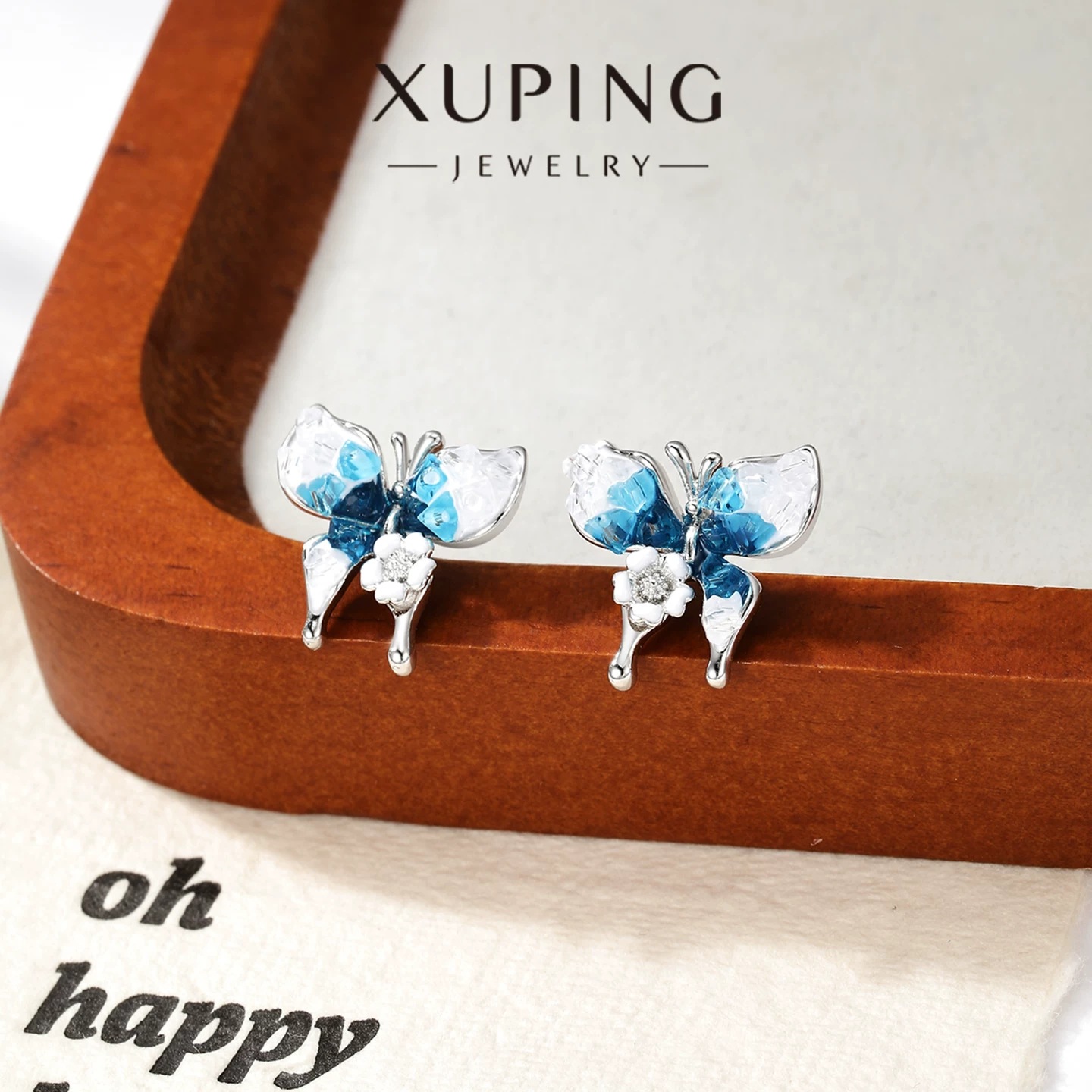 Xuping goteo serie de papilla azul gradiente pernos de orejas de nicho de temperamento femenino nuevo diseño de alta sensación fácil de usar auriculares