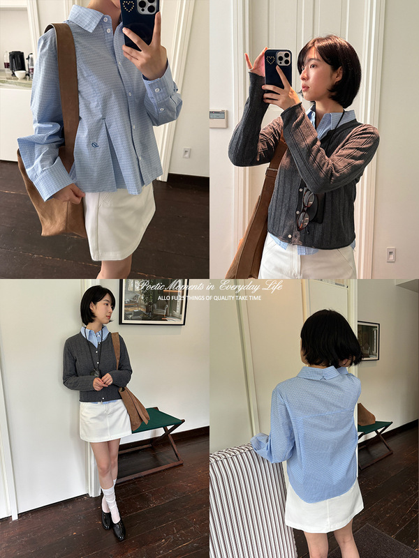 Fu 初秋新款格纹衬衫2025十三行女装miu系小格子长袖短款衬衣5268|undefined