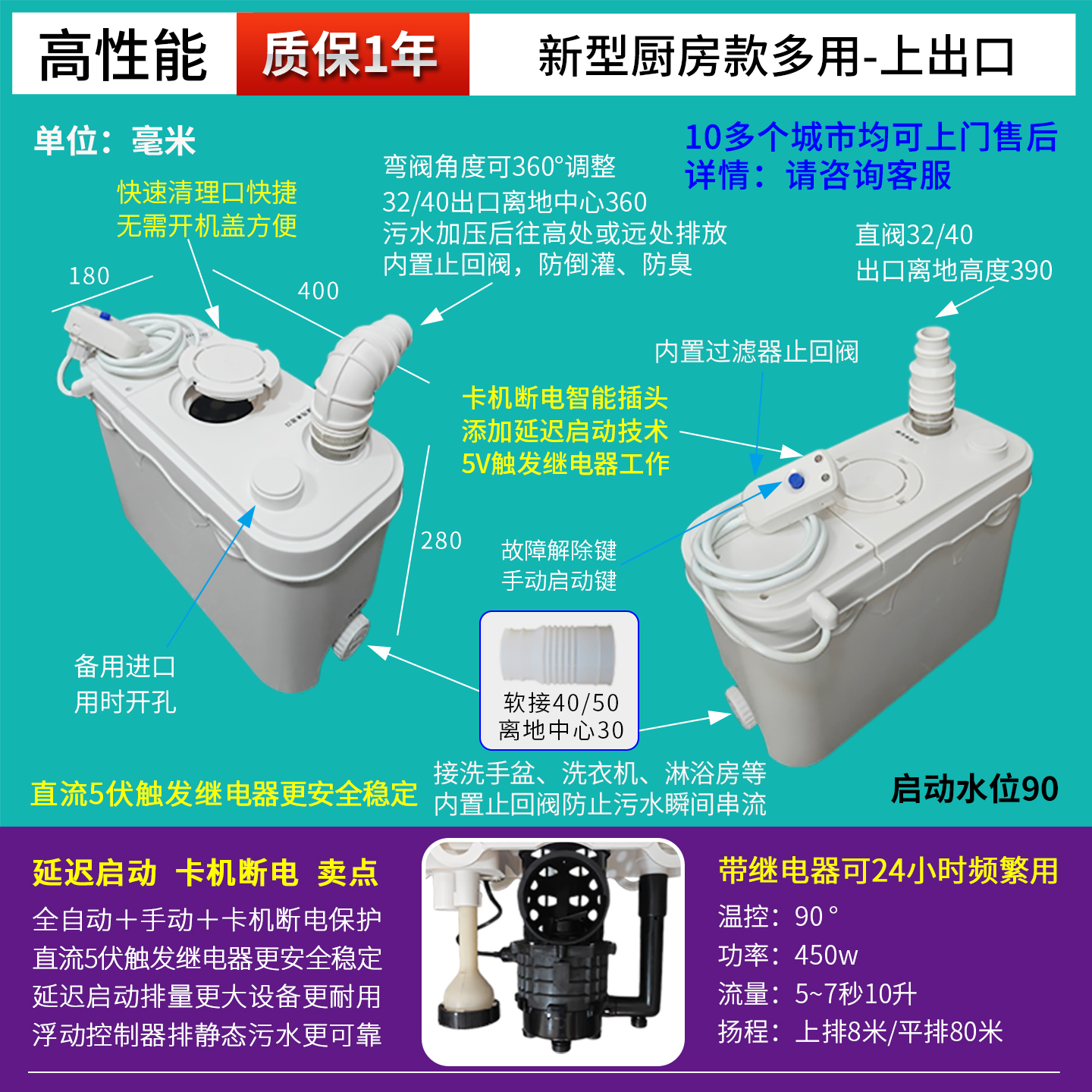 Sótano Licheng pulverizador de aluminio de litio inodoro eléctrico Fuyu cocina cuenca máquina de extracción de aguas residuales feliz elevación