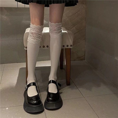 White lace lolita calf socks jk socks women's mid-calf long lace Japanese white stockings half-leg lolita
