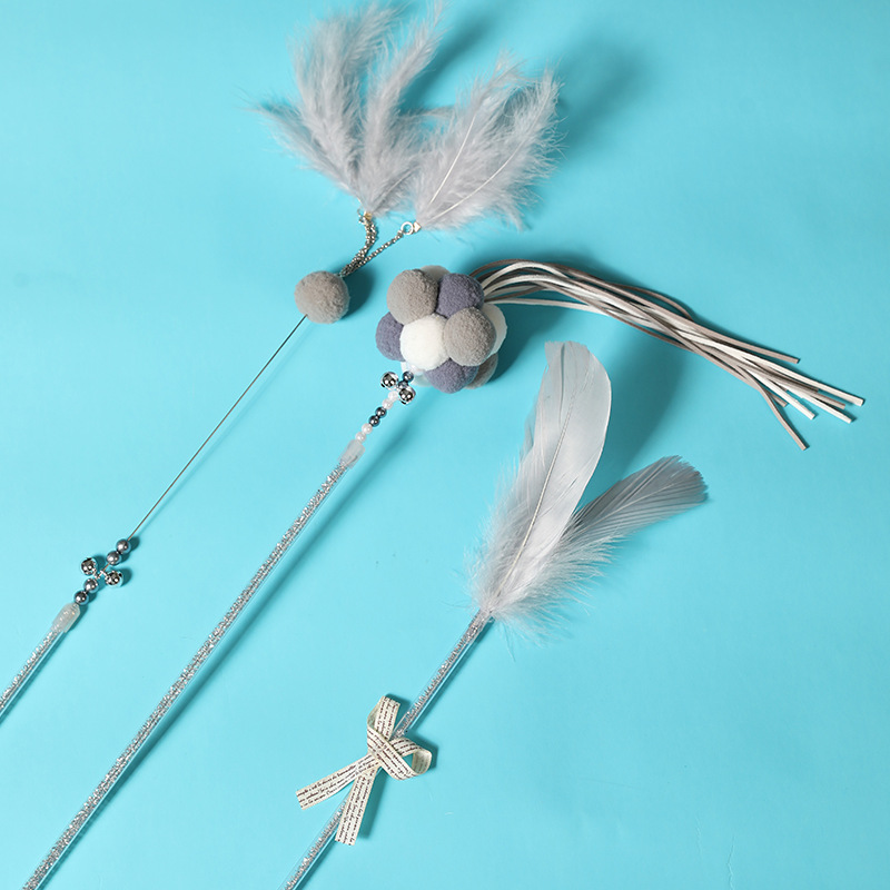 Pet gato juguete lechón pluma de alambre de acero divertido gato palo varilla larga de mano gato auto-Hola aliviar congestionado suministros para mascotas