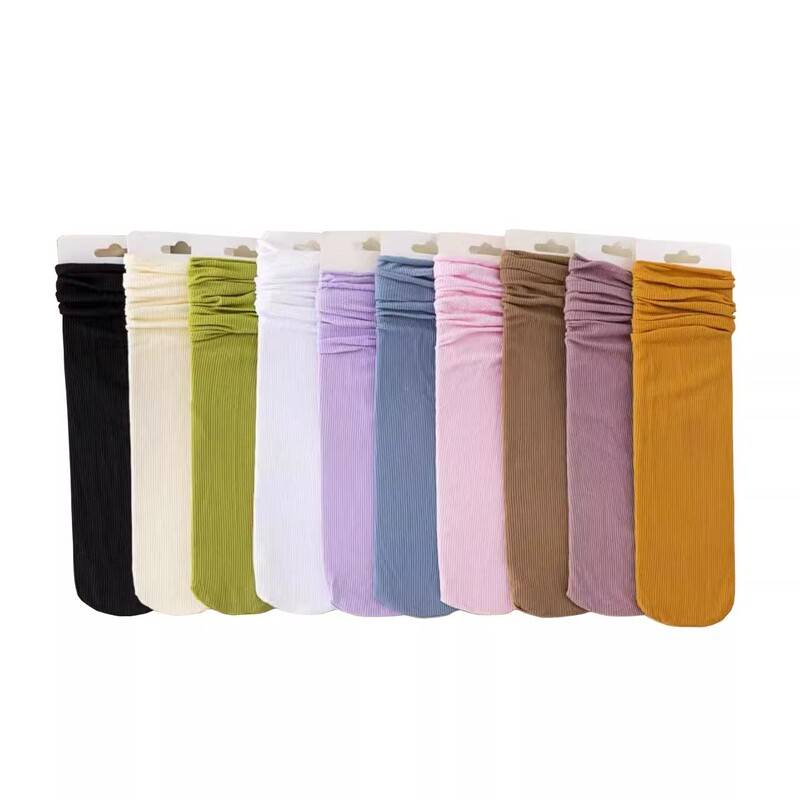 Socks Women's Summer Thin Ice and Ice Pile Socks Black and White Solid Color Curled Socks Female Girl's Cute Japanese Medium Socks