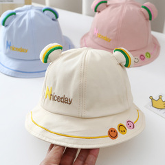 Spring and summer sun-shielding bucket hats, cute sun hats with cartoon expressions, kids' hats in Korean style—newest children's fisherman caps