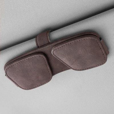 Car Glasses Clip/Bill Clip Sunglasses Double Clip Bill Holder - suede-double-card-glasses-clip-brown
