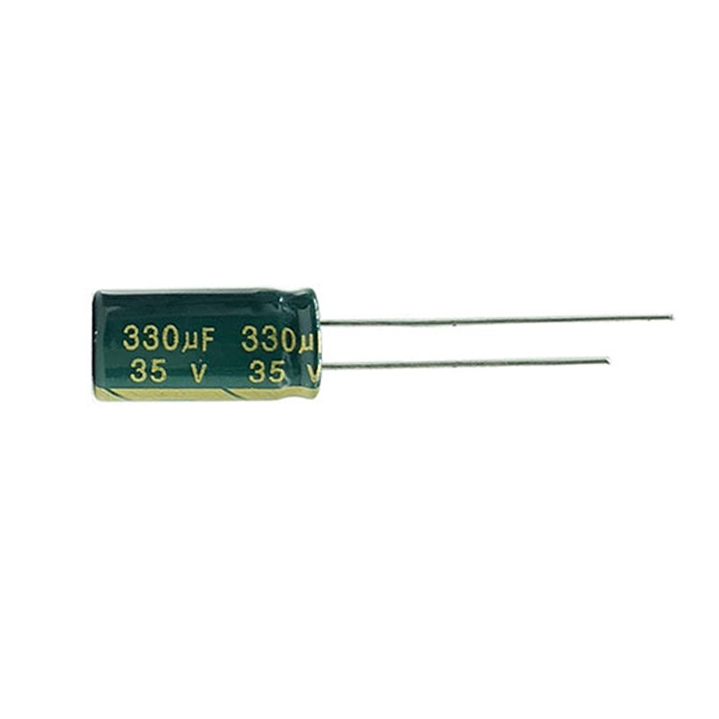 Green Gold Straight Insert Aluminum Electrolytic Capacitor 35V 330UF 10*13mm Long Life High Temperature Resistance High Frequency Low Resistance Aluminum Capacitor