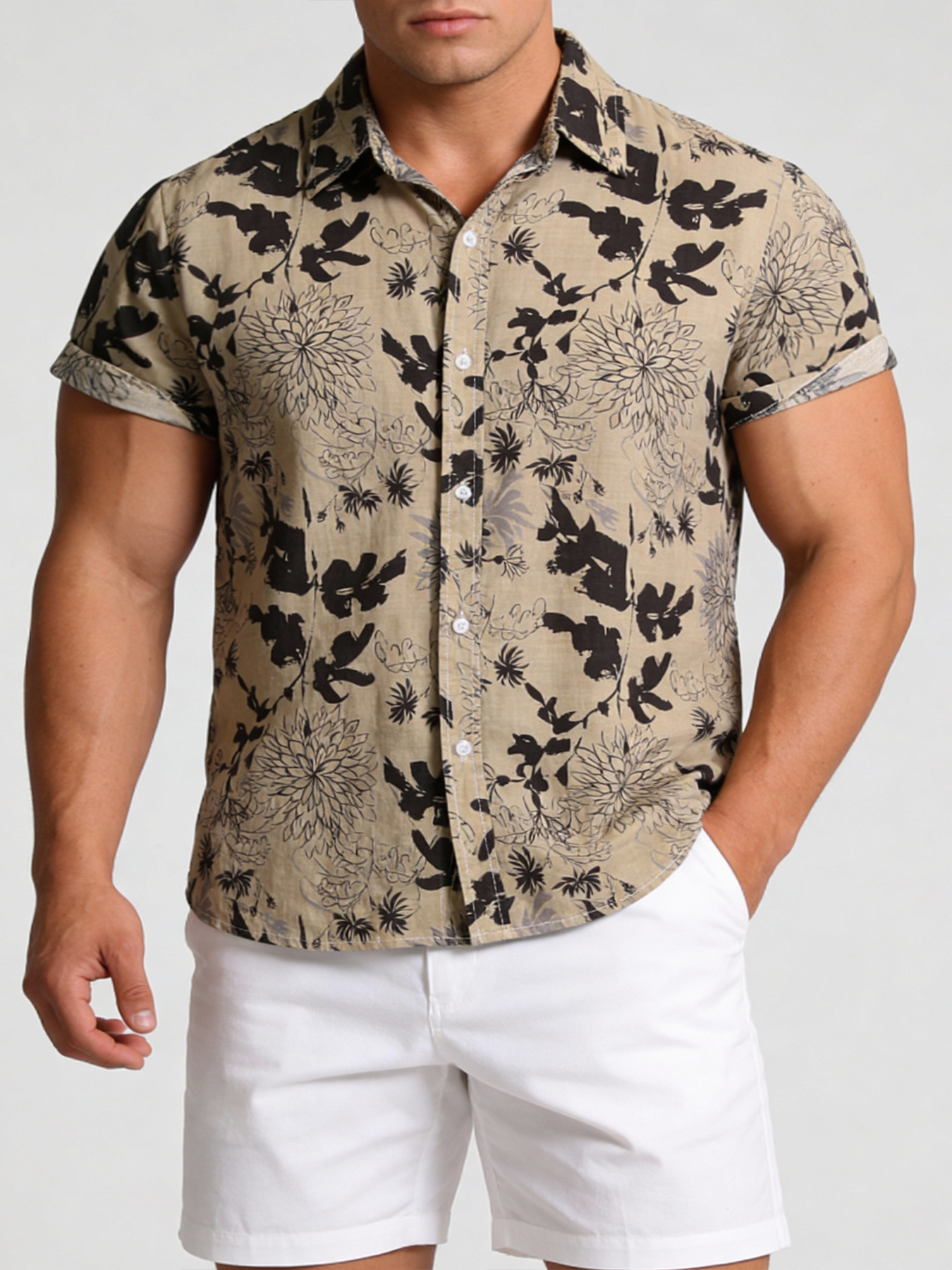 Estación independiente Amazon 2024 primavera y verano nueva camisa transfronteriza para hombres camisa floral de manga corta Camisa floral estampada