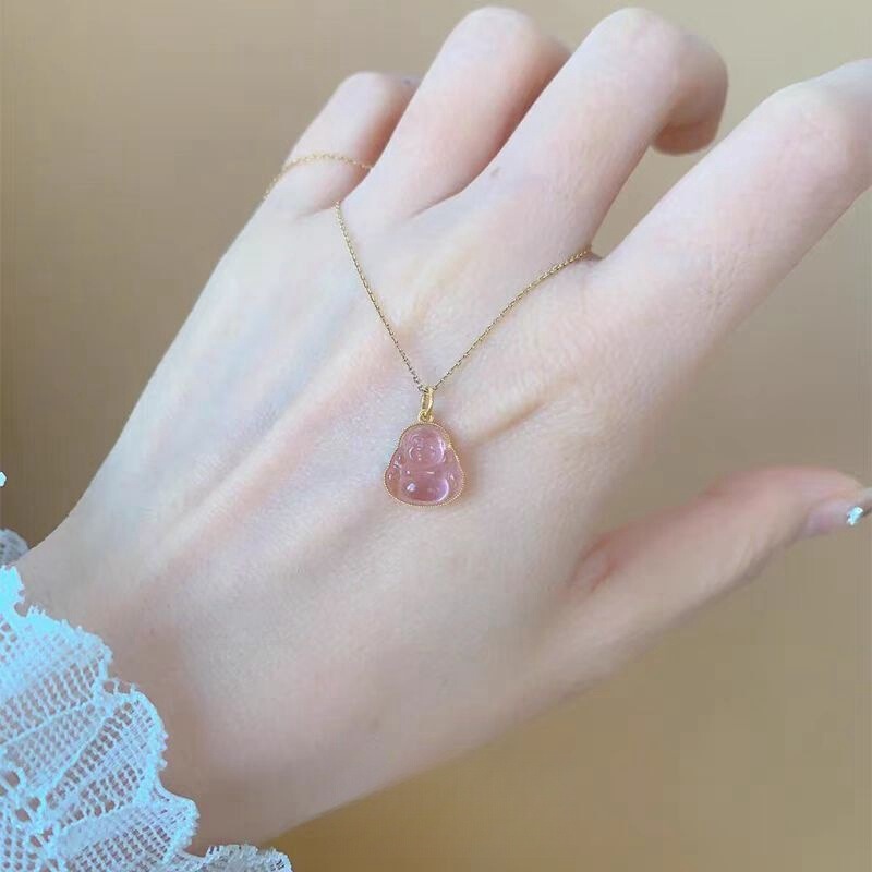 Hailin 2025 New Style Powder Stone Buddha Necklace Girls Niche Design Pendant Maitreya Buddha Big Belly Buddha Pendant Hailin 2025 New Style Powder Stone Buddha Necklace Girls Niche Design Pendant Maitreya Buddha Big Belly Buddha Pendant