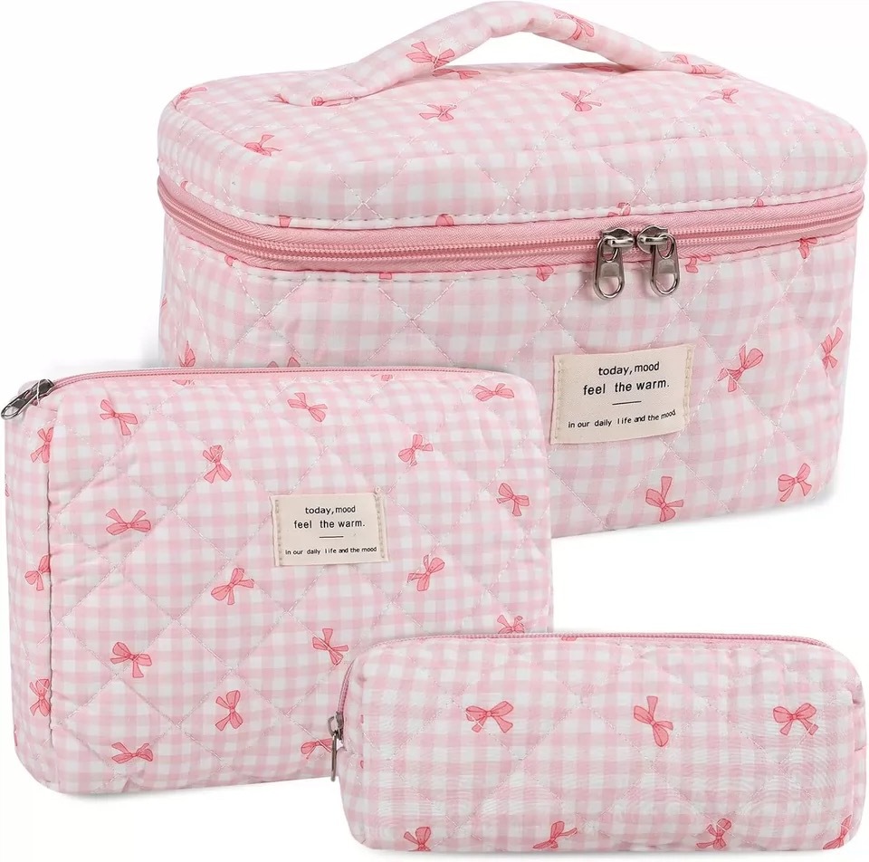 Bolsa de maquillaje portátil de gran capacidad de almacenamiento de flores pequeñas tela de algodón acolchada portátil flores lindas en estudiantes de viaje