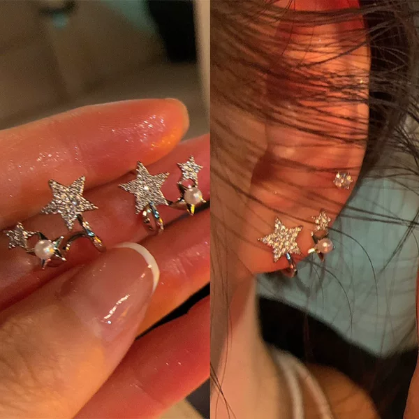Fashion Pearl Star Zircon Earrings Female Niche Design High-end Light Luxury Earrings Elegant All-match Celebrity Earrings