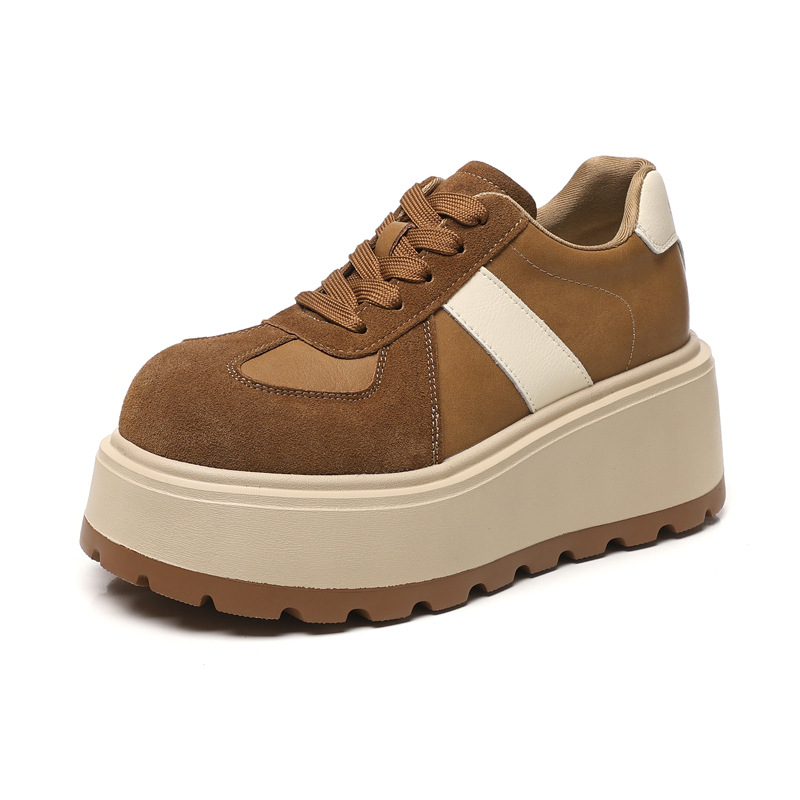 Giày thể thao nữ đế dày nâng chiều cao, sneaker chunky đế bánh mì mềm — màu đen