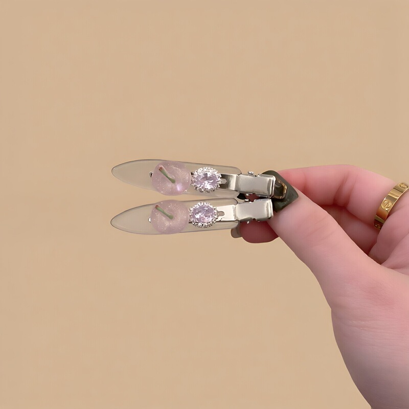 Cute Pink Small Apple Transparent Seamless Hair Clip Side Clip Bangs Hairpin Women's Forehead Hair Accessory