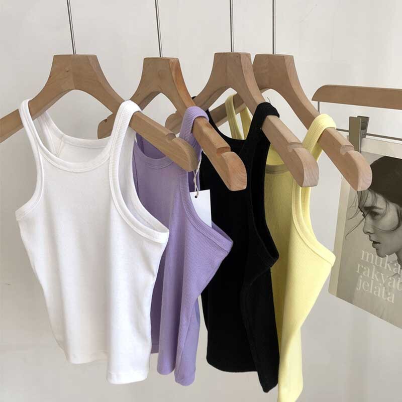 I-shaped thread cotton slim-fit stretch vest for women spring and summer new pure color simple inner wear outer wear navel bottoming sling